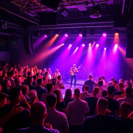 Dynamic shot of a live band performing at a corporate event, capturing the energy and excitement of the crowd and the performers.