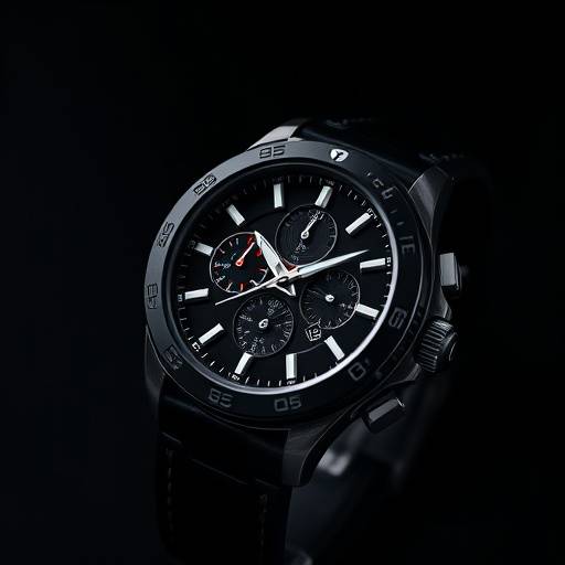 High-quality product photography of a luxury watch, emphasizing its intricate details and sophisticated design against a dark, minimalist background.
